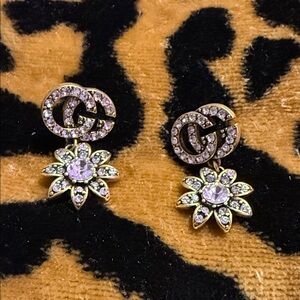 Crystal Flower Drop Earrings - Pink and Gold